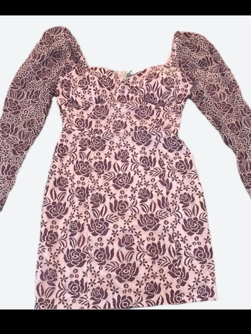 Adelyn Rae Pink and Burgundy Floral Lace Mini Dress